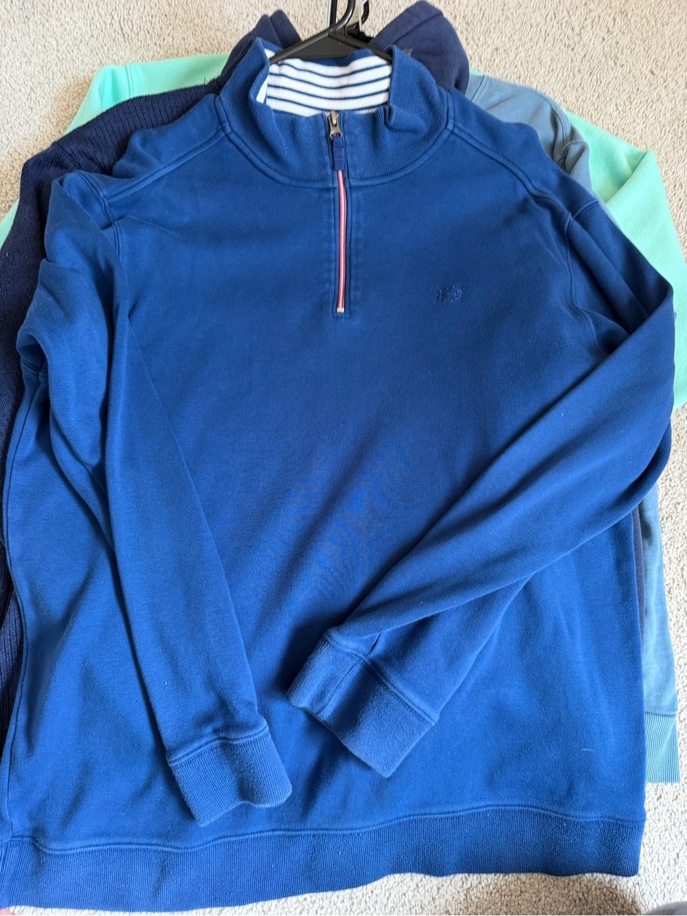 Southern Tide Royal Blue Quarter-Zip Pullover with Stripe Collar